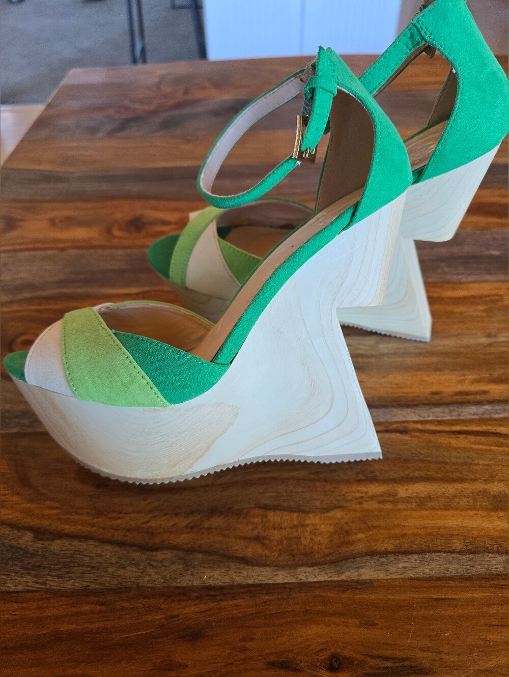 Green Two-Tone Suede Platform Wedge Sandals By Madison - Picture 4 of 7